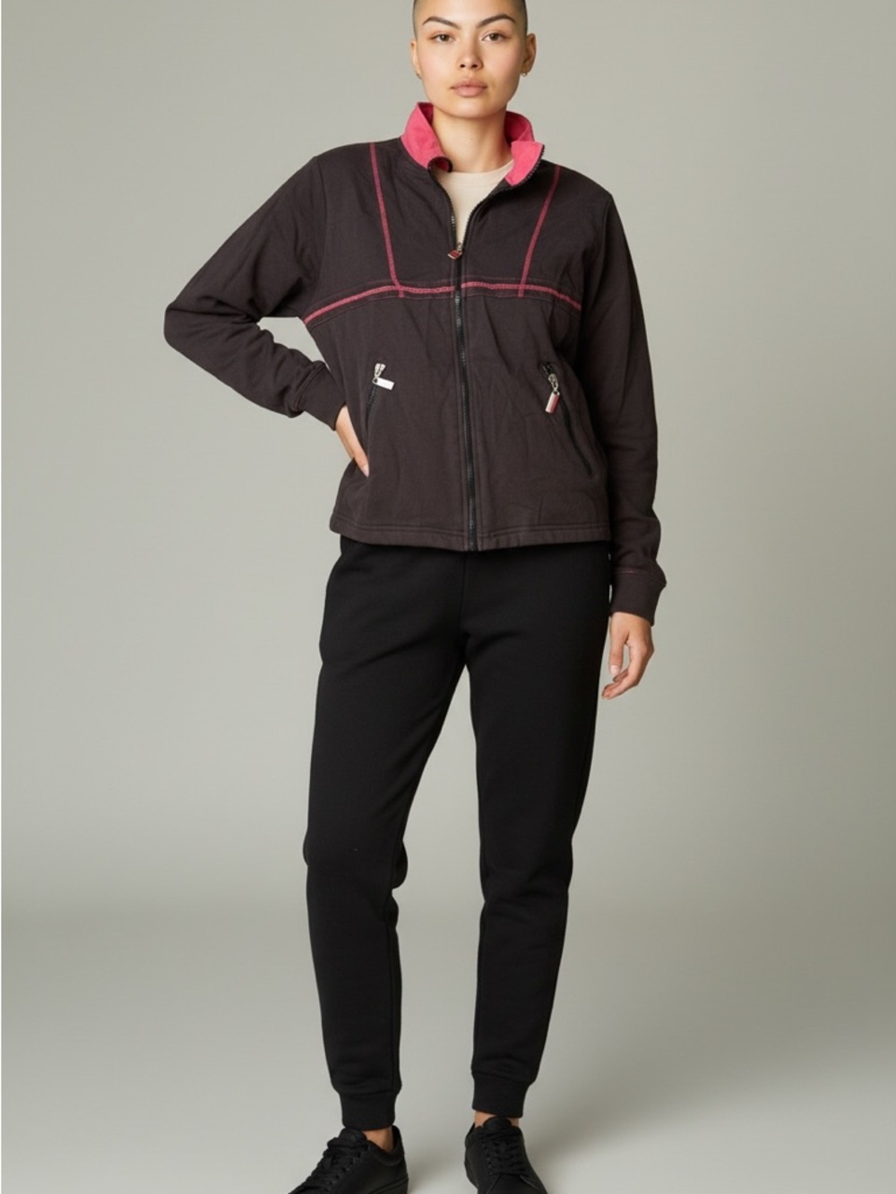 Vintage Women's Needle & Threads Black Jacket With Pink Contrast Size Small